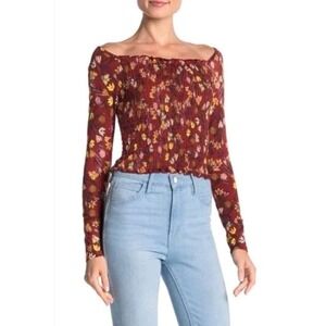 Love Fire Floral Off Shoulder Smocked Crop Top Large NWT
